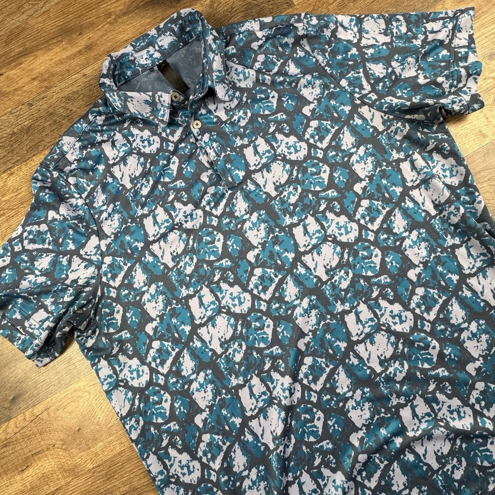Adidas Shirt Mens Large Pocket Blue Gray‎ Polo Collared Pattern